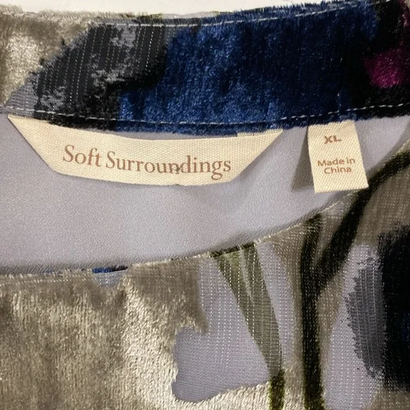 Soft Surroundings Layered Velvet Burnout Dress Size XL Floral Handkerchief Hem - Picture 11 of 12